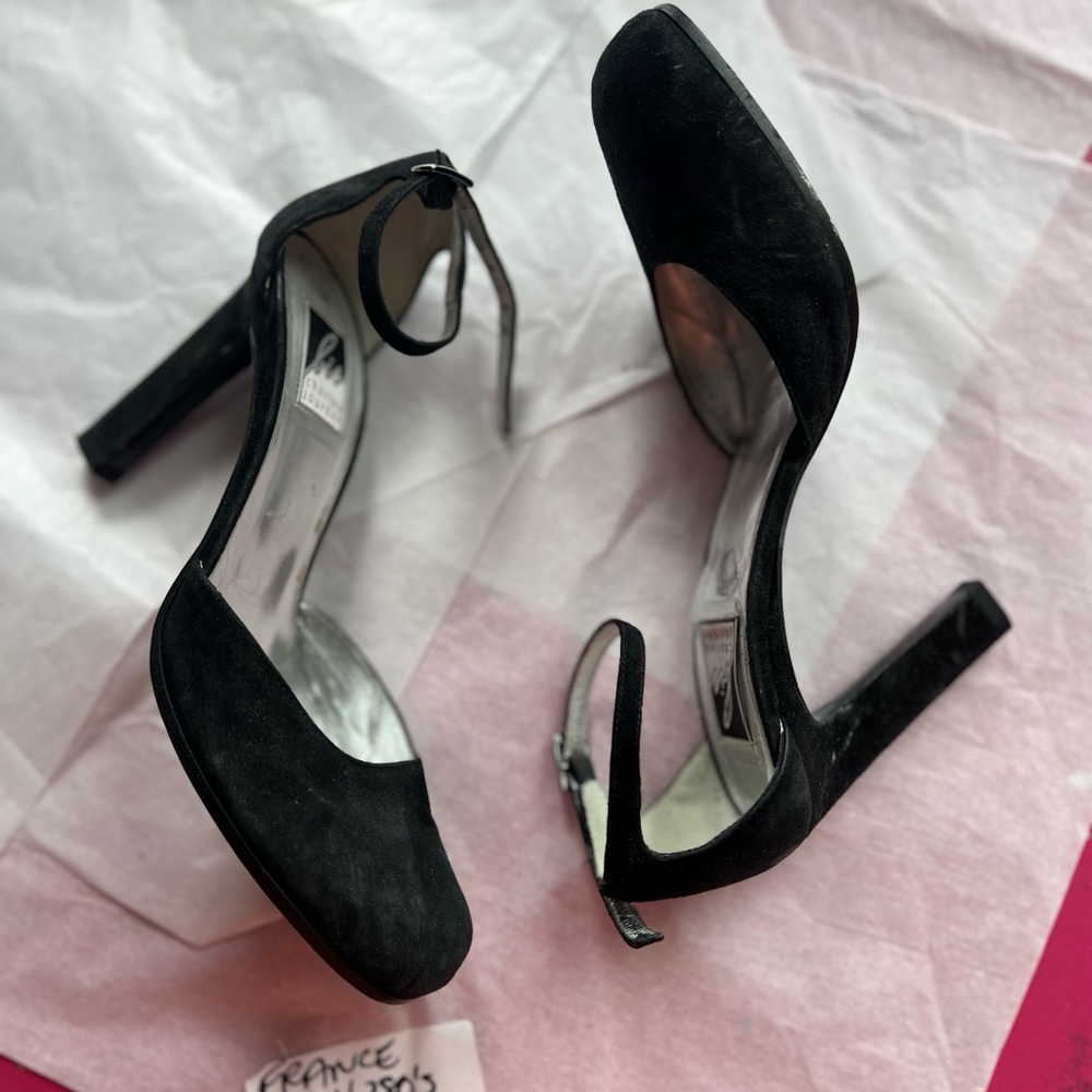 VTG 80s Charles Jourdan Mary Janes 4” heels black suede sz 7.5 Made in Spain